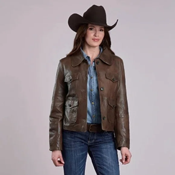 NWT Stetson Brown Lamb Leather Cropped Jacket - Picture 8 of 10